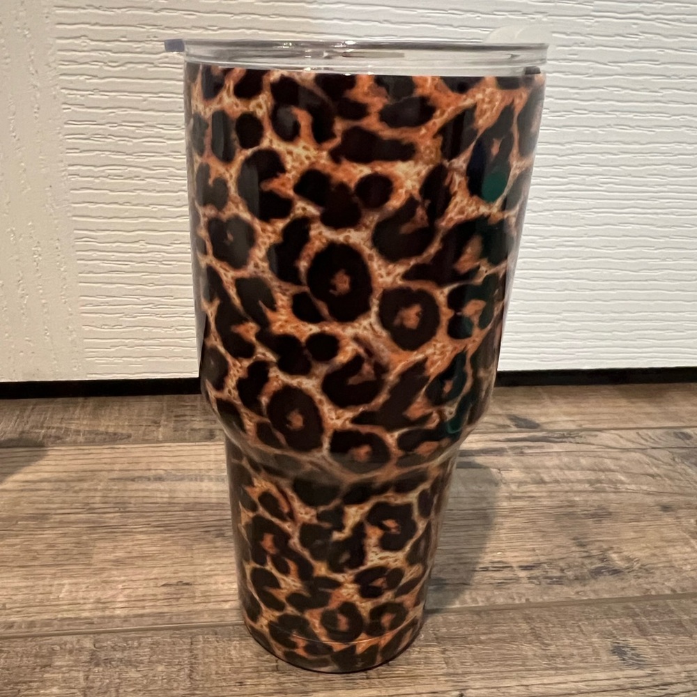 Large leopard print tumbler travel cup